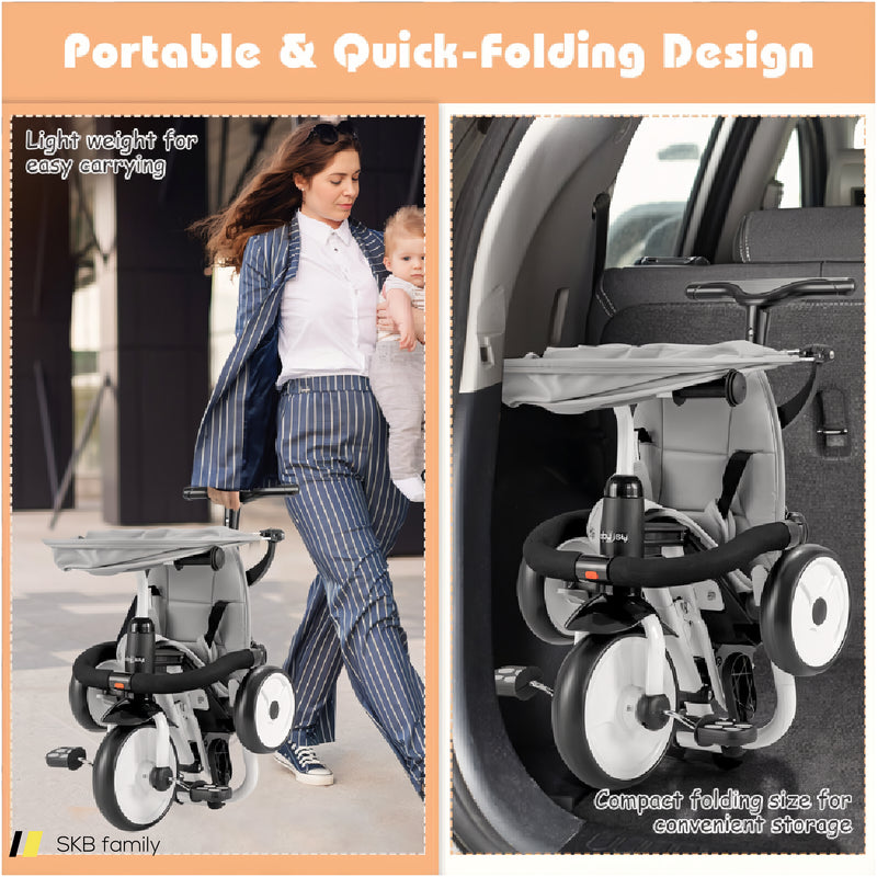 6-In-1 Foldable Baby Tricycle Toddler Stroller With Adjustable Handle 240515-229215