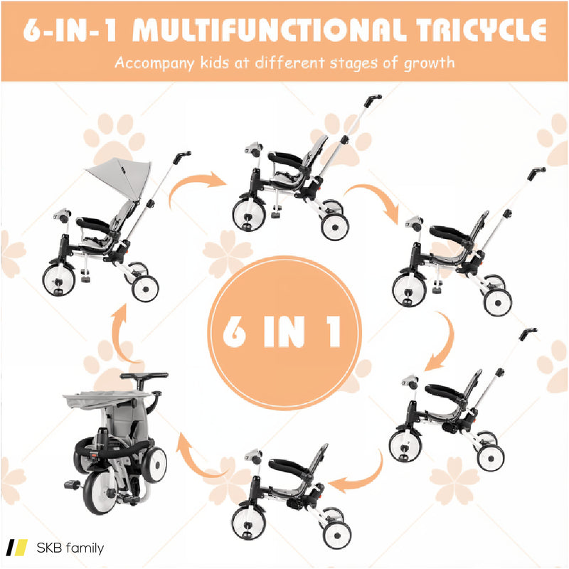 6-In-1 Foldable Baby Tricycle Toddler Stroller With Adjustable Handle 240515-229215