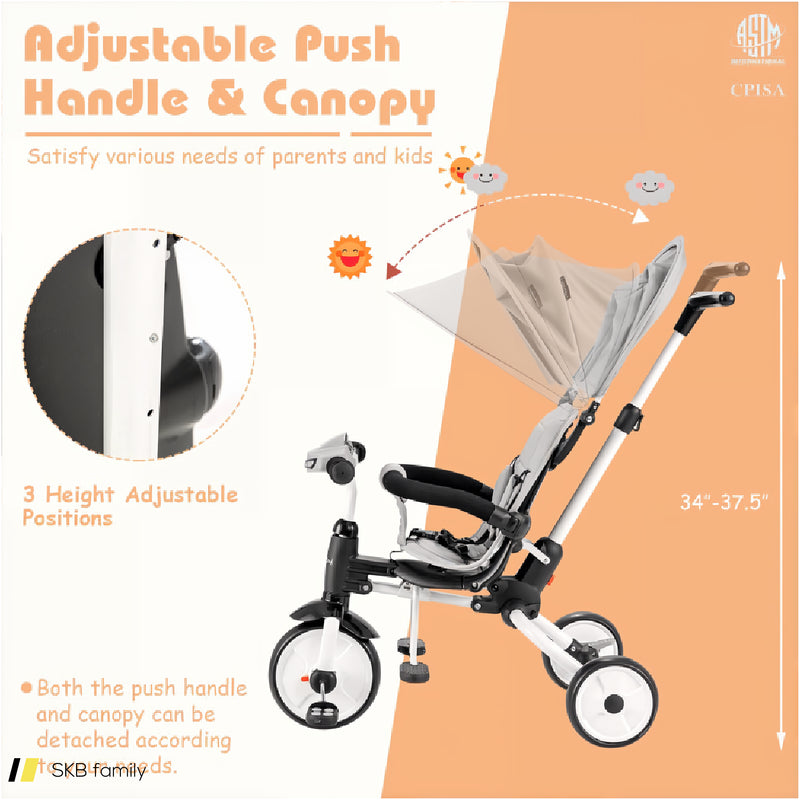 6-In-1 Foldable Baby Tricycle Toddler Stroller With Adjustable Handle 240515-229215