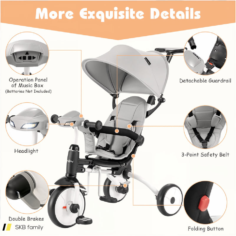 6-In-1 Foldable Baby Tricycle Toddler Stroller With Adjustable Handle 240515-229215