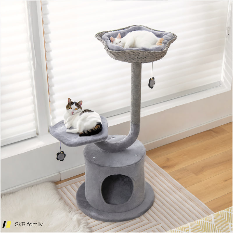 42 Inch Tall Cat Tower With Curved Metal Supporting Frame For Large And Small Cats 240515-229216