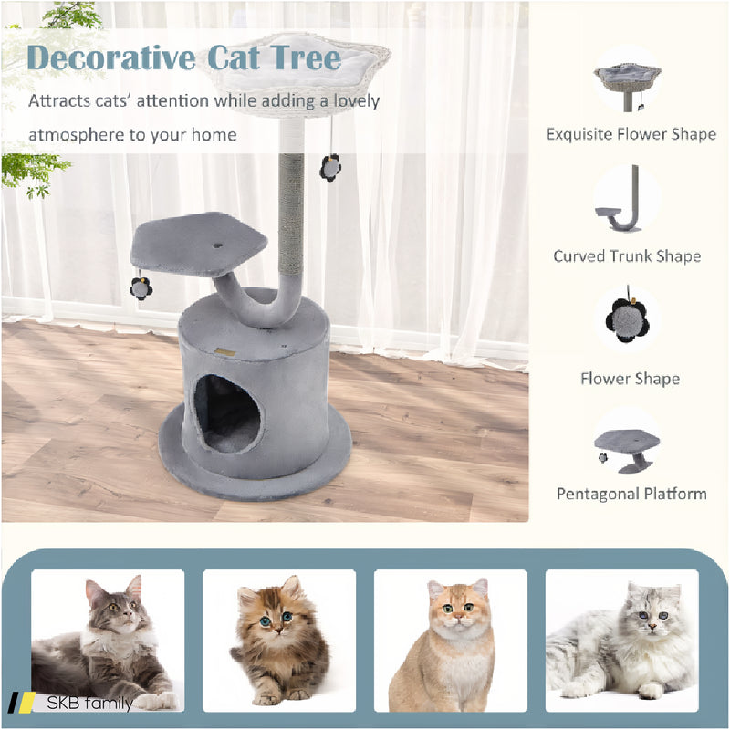 42 Inch Tall Cat Tower With Curved Metal Supporting Frame For Large And Small Cats 240515-229216