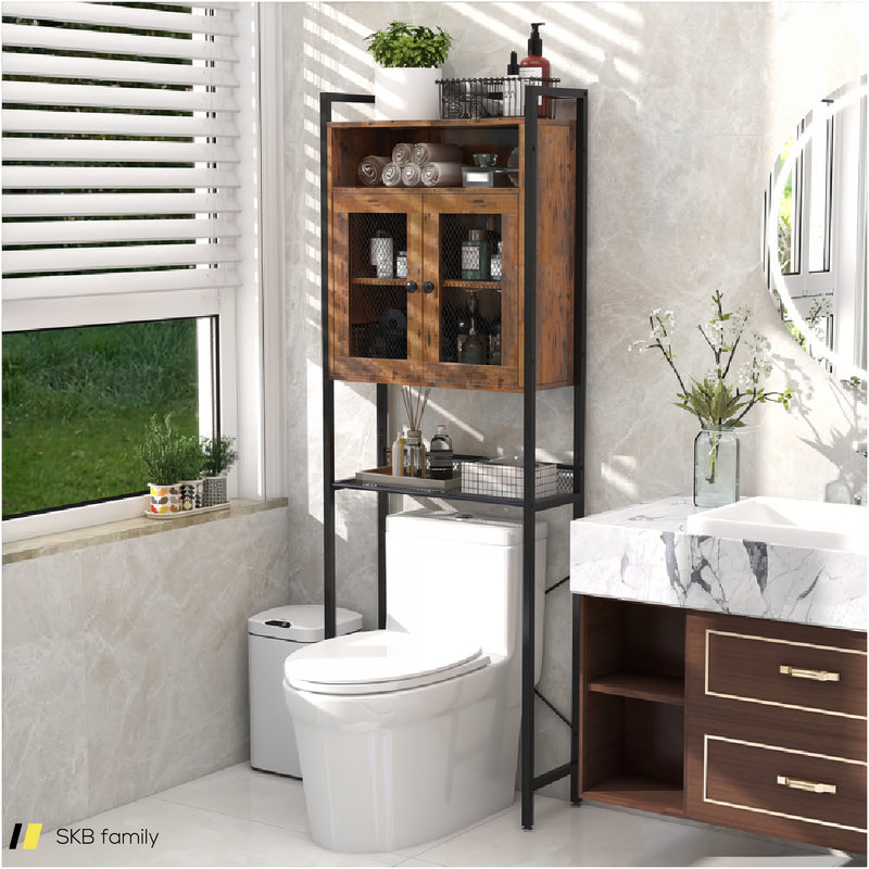 Over-The-Toilet Storage Cabinet With Heavy-Duty Metal Frame 2-Door Freestanding 240615-229217