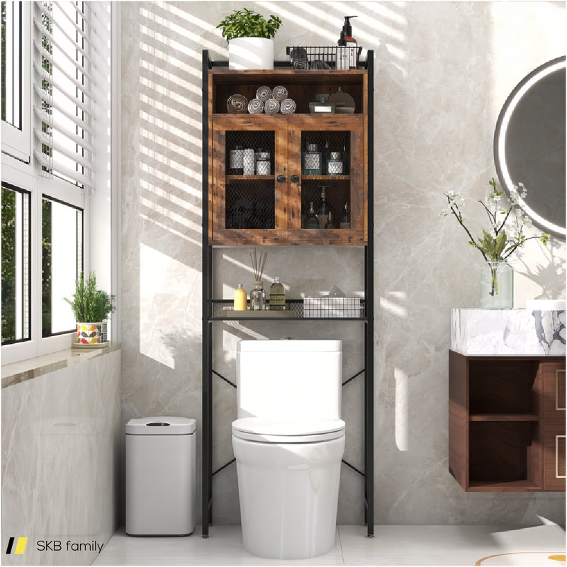 Over-The-Toilet Storage Cabinet With Heavy-Duty Metal Frame 2-Door Freestanding 240515-229217