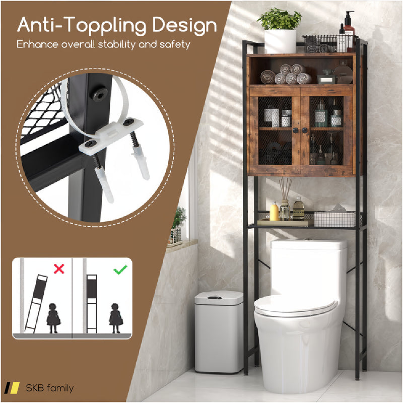 Over-The-Toilet Storage Cabinet With Heavy-Duty Metal Frame 2-Door Freestanding 240615-229217