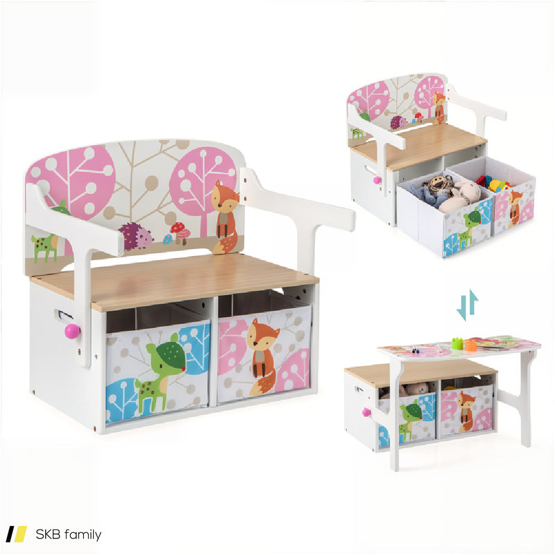 3 In 1 Kids Convertible Activity Bench With 2 Removable Fabric Bins 240515-229219