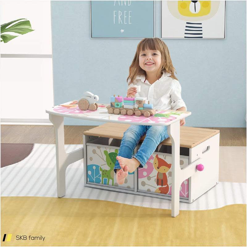 3 In 1 Kids Convertible Activity Bench With 2 Removable Fabric Bins 240515-229219