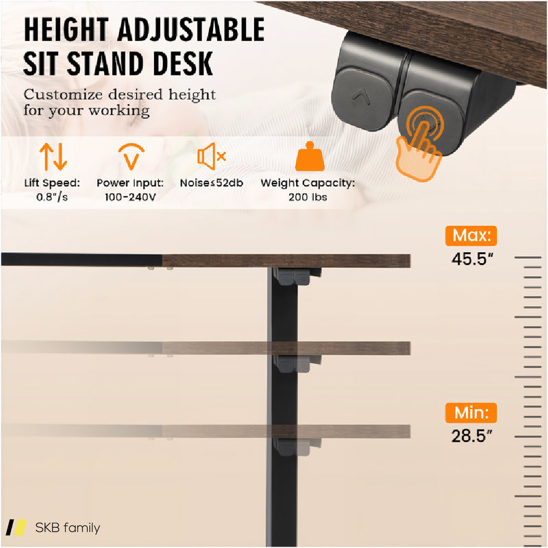 55 Inch Electric Height Adjustable Office Desk With Hook 240515-229220