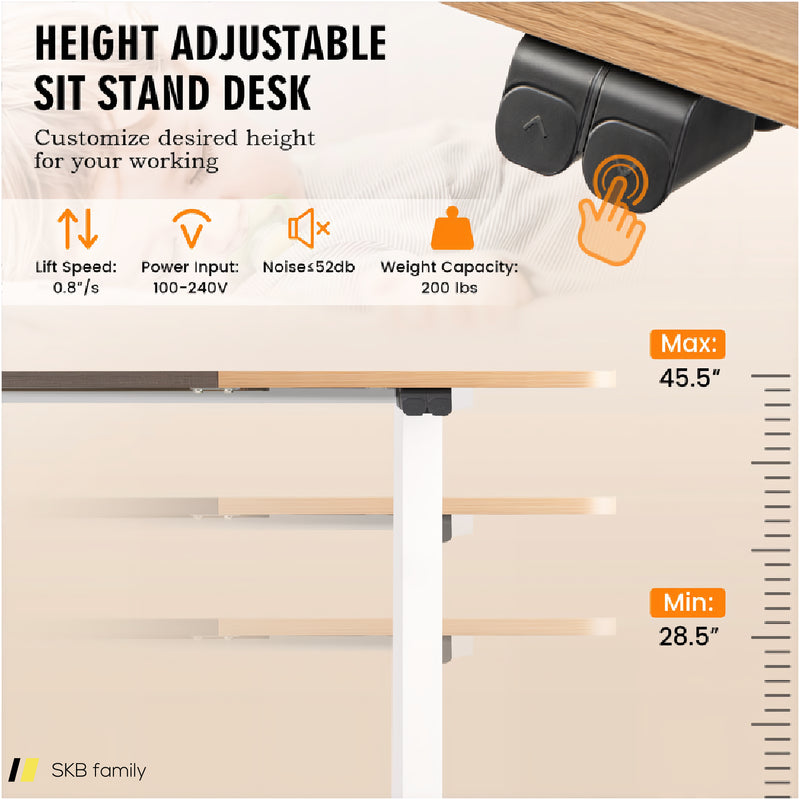 55 Inch Electric Height Adjustable Office Desk With Hook 240515-229220