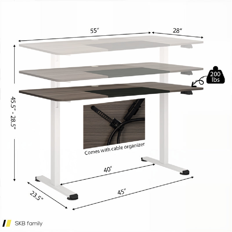 55 Inch Electric Height Adjustable Office Desk With Hook 240515-229220