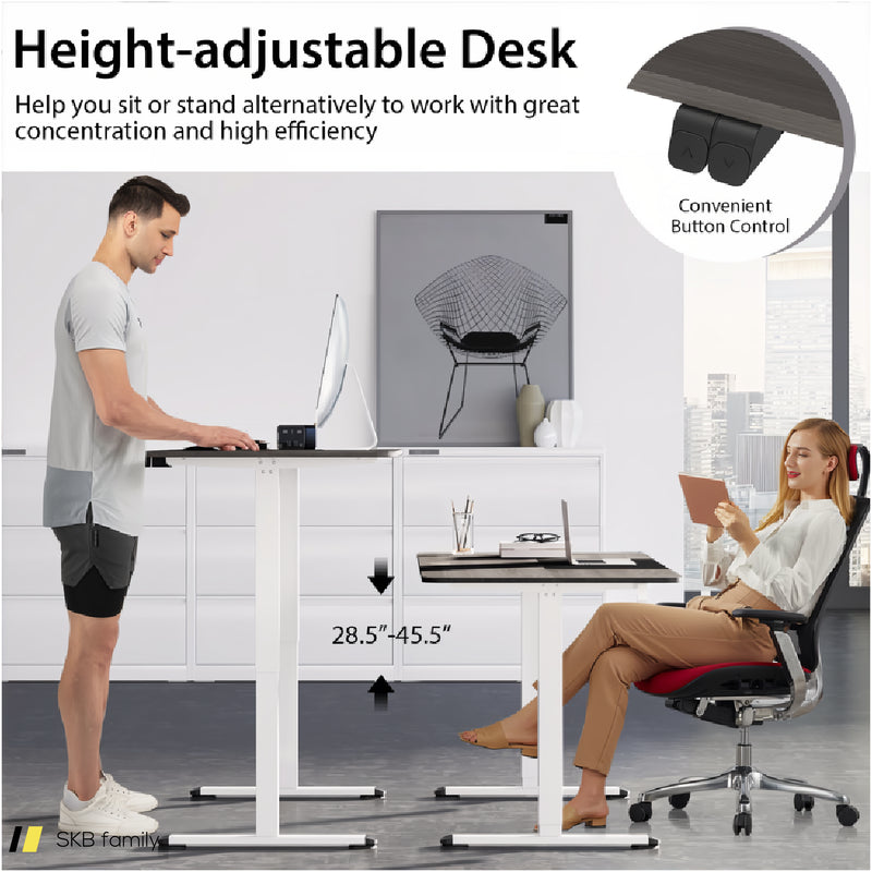 55 Inch Electric Height Adjustable Office Desk With Hook 240515-229220