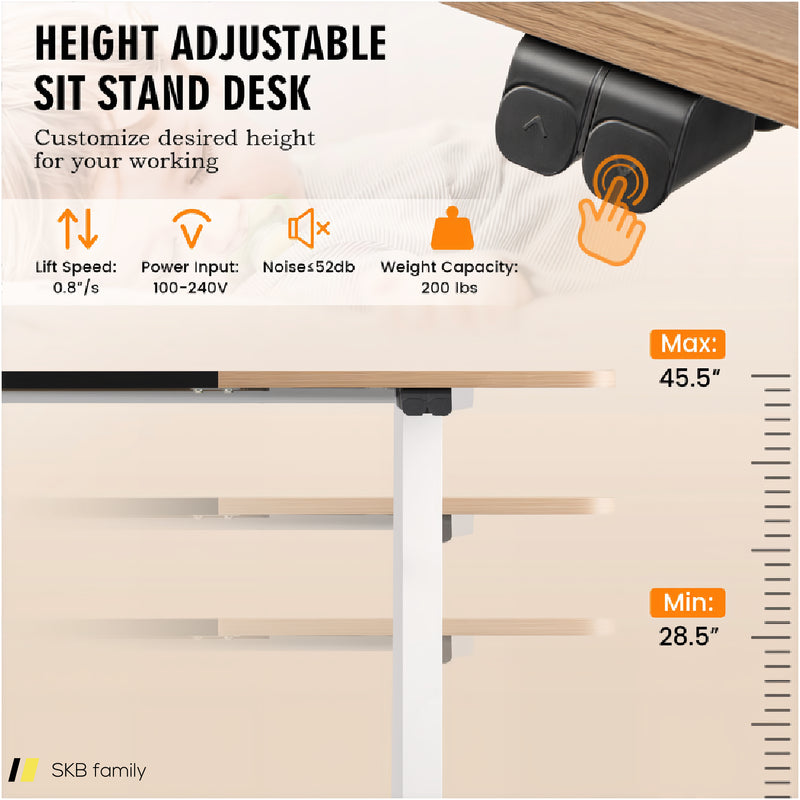 55 Inch Electric Height Adjustable Office Desk With Hook 240515-229220