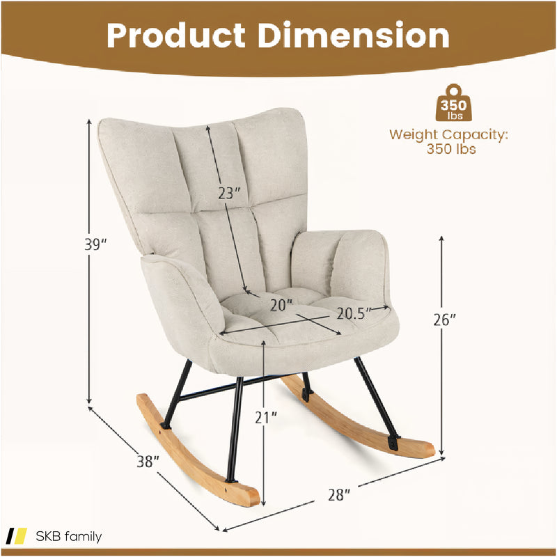 Linen Nursery Rocking Chair With High Backrest And Padded Armrests 240615-229223