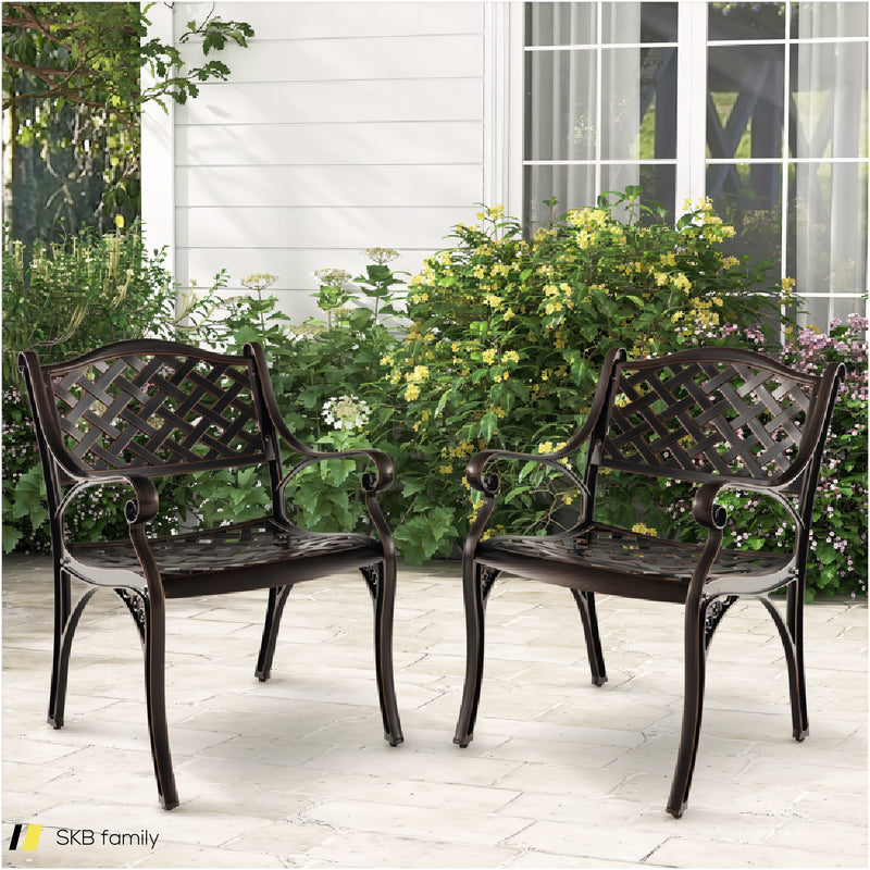 Cast Aluminum Patio Chairs Set Of 2 Dining Chairs With Armrests Diamond Pattern 240515-229226