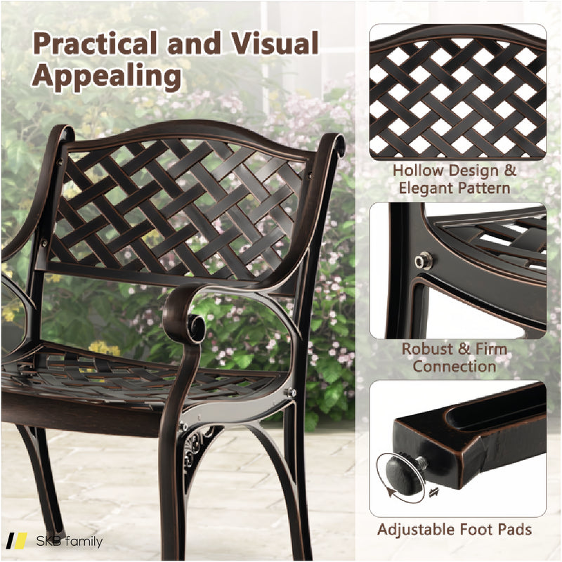 Cast Aluminum Patio Chairs Set Of 2 Dining Chairs With Armrests Diamond Pattern 240515-229226