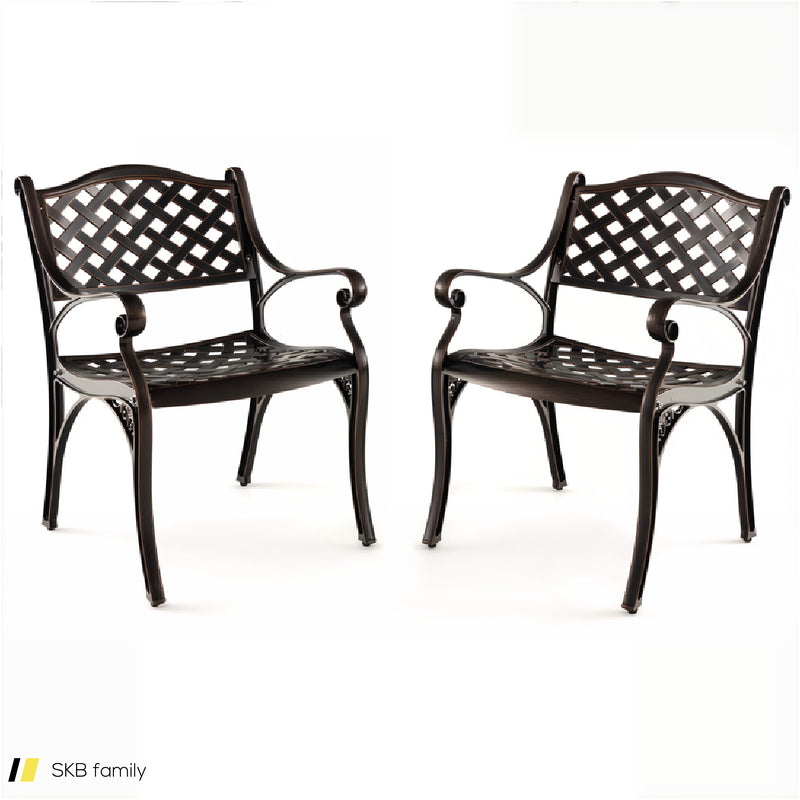 Cast Aluminum Patio Chairs Set Of 2 Dining Chairs With Armrests Diamond Pattern 240515-229226