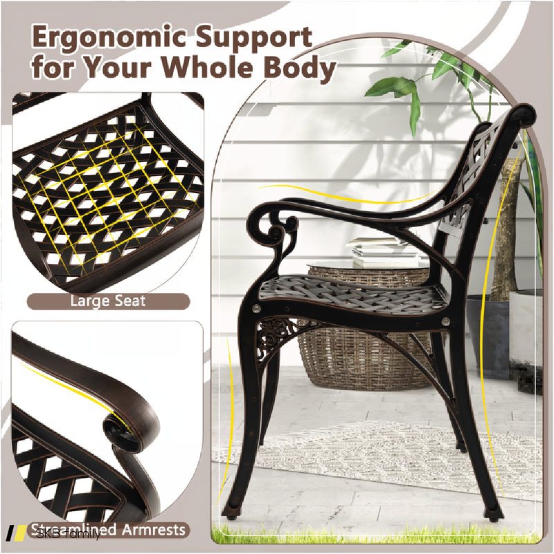 Cast Aluminum Patio Chairs Set Of 2 Dining Chairs With Armrests Diamond Pattern 240515-229226