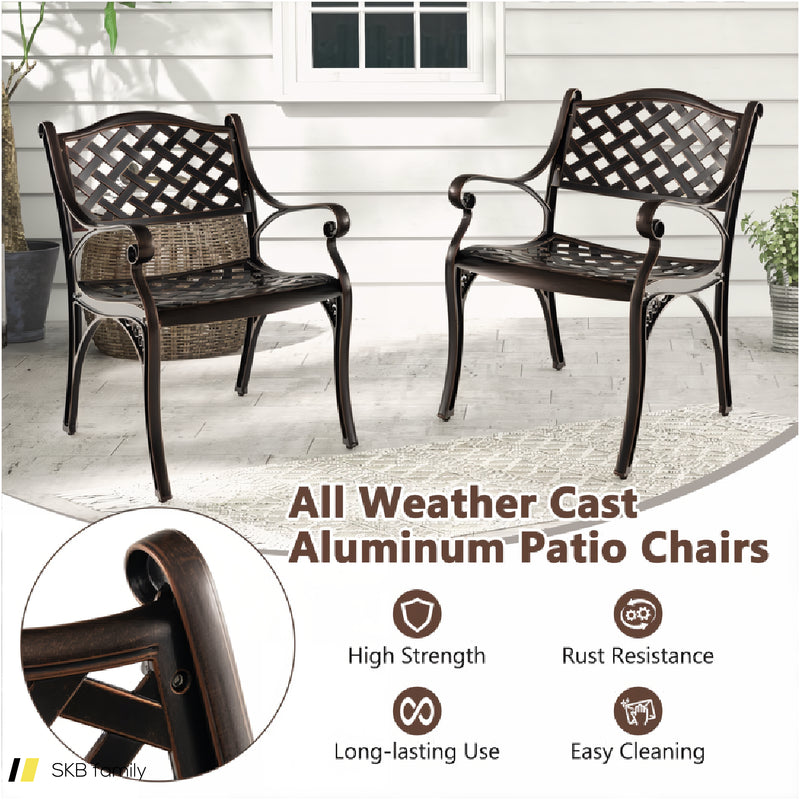 Cast Aluminum Patio Chairs Set Of 2 Dining Chairs With Armrests Diamond Pattern 240515-229226