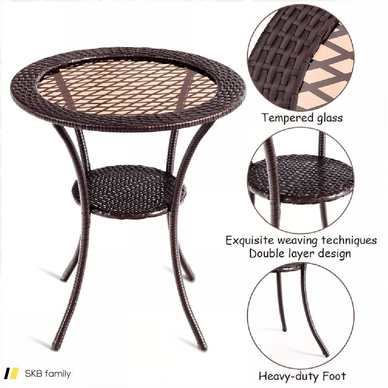 Round Rattan Wicker Coffee Table With Lower Shelf 240515-229227