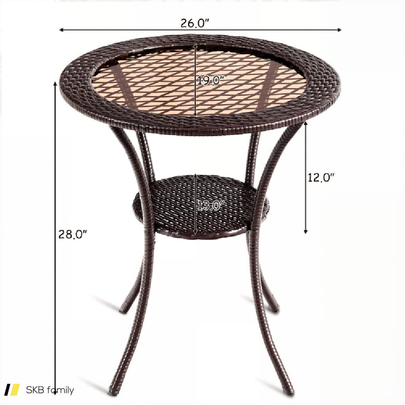 Round Rattan Wicker Coffee Table With Lower Shelf 240515-229227