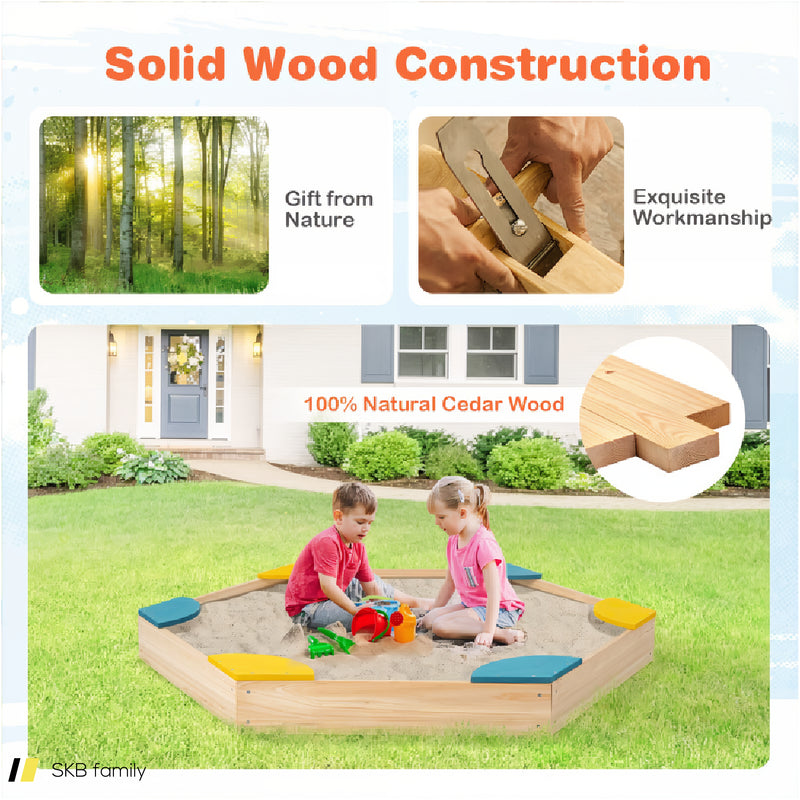 Outdoor Solid Wood Sandbox With 6 Built-In Fan-Shaped Seats 240515-229228