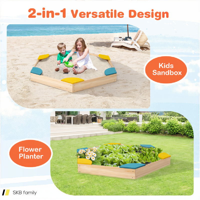 Outdoor Solid Wood Sandbox With 6 Built-In Fan-Shaped Seats 240515-229228