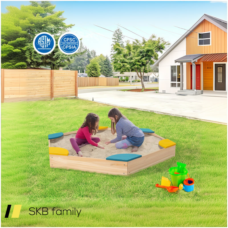 Outdoor Solid Wood Sandbox With 6 Built-In Fan-Shaped Seats 240515-229228