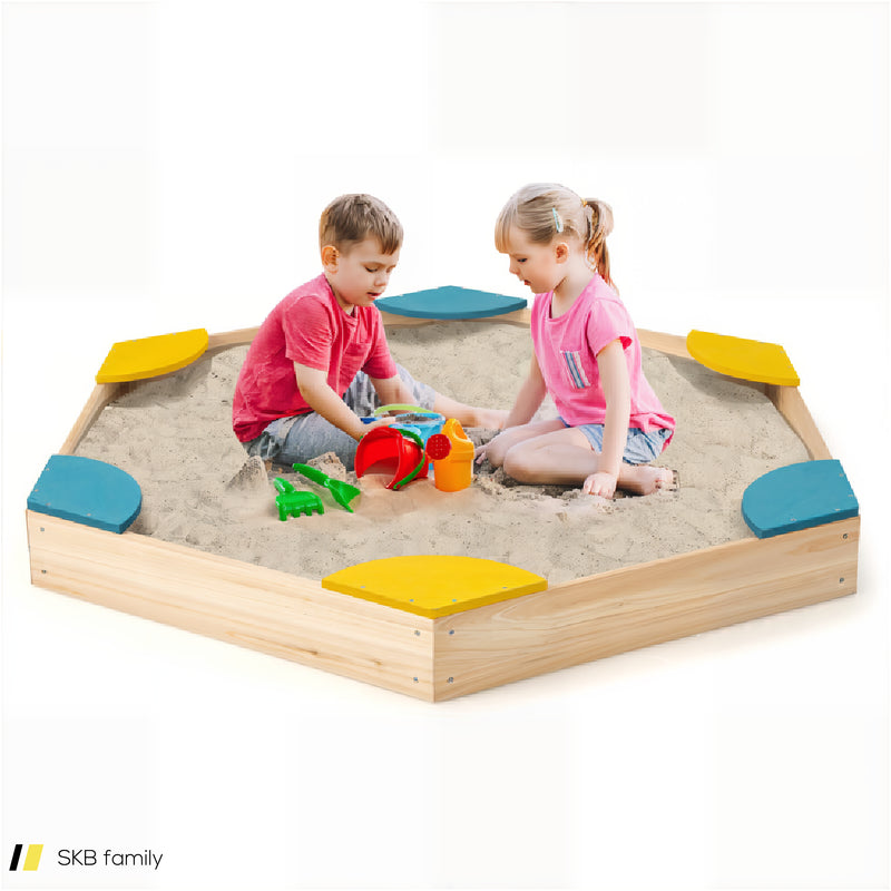 Outdoor Solid Wood Sandbox With 6 Built-In Fan-Shaped Seats 240515-229228