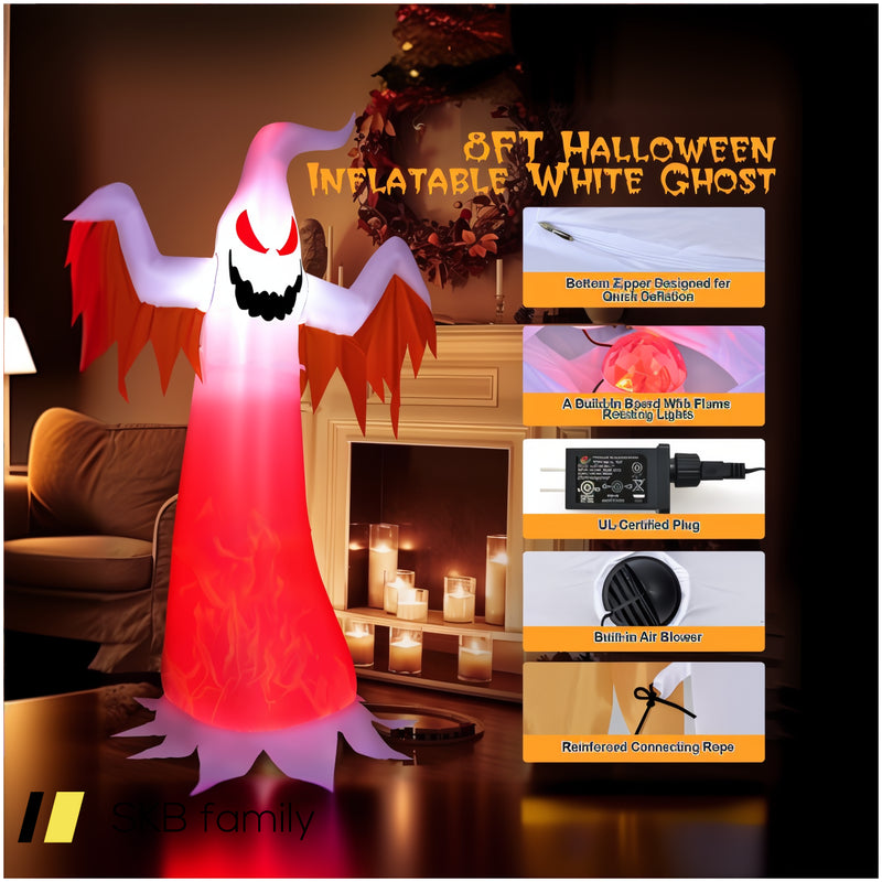 8 Feet Halloween Inflatable Ghost With Rotatable Flame Led Lights 240515-229234