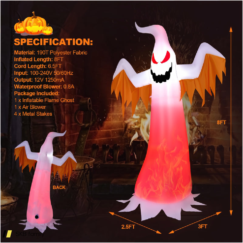 8 Feet Halloween Inflatable Ghost With Rotatable Flame Led Lights 240515-229234