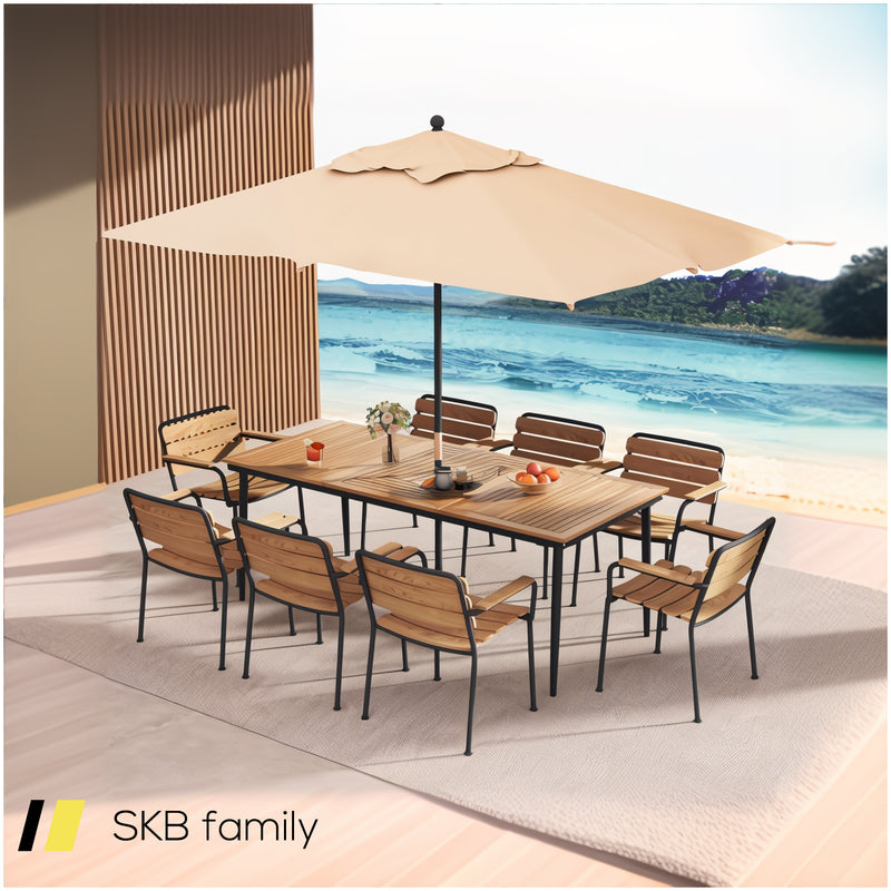 79&Quot; Acacia Wood Outdoor Dining Table For 8 With 1.9&Quot; Umbrella Hole 240515-229235