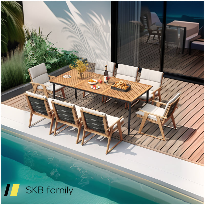 79&Quot; Acacia Wood Outdoor Dining Table For 8 With 1.9&Quot; Umbrella Hole 240515-229235