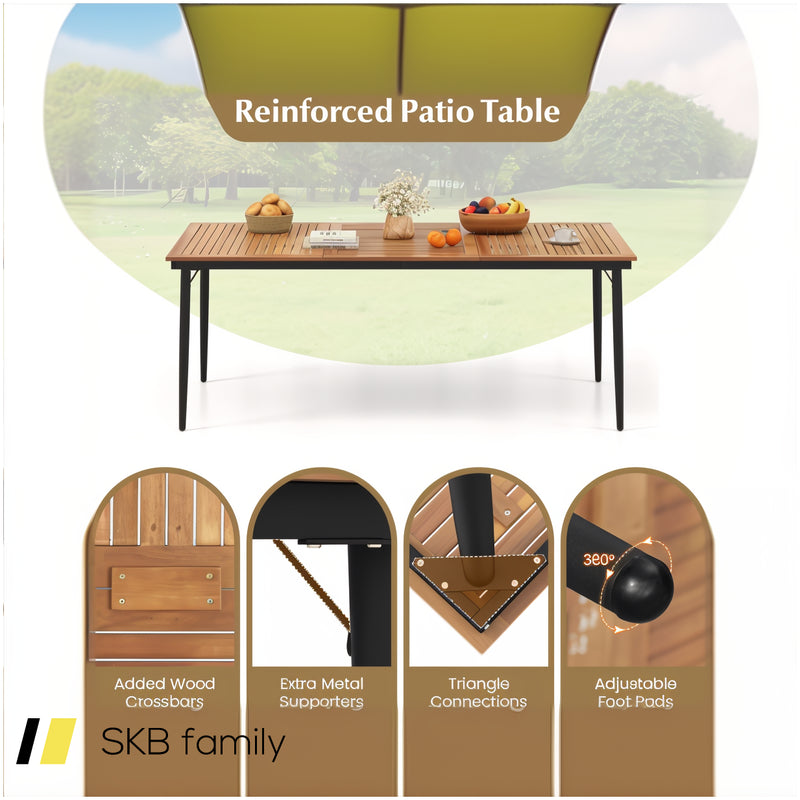 79&Quot; Acacia Wood Outdoor Dining Table For 8 With 1.9&Quot; Umbrella Hole 240515-229235