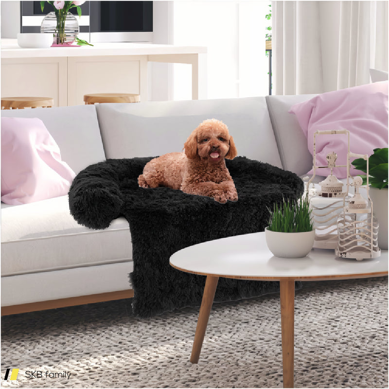 Black Plush Calming Dog Couch Bed With Anti-Slip Bottom 240515-229237