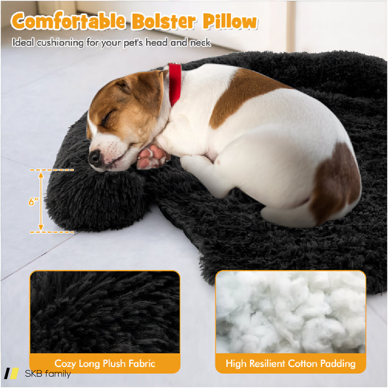 Black Plush Calming Dog Couch Bed With Anti-Slip Bottom 240515-229237