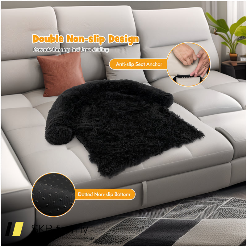 Black Plush Calming Dog Couch Bed With Anti-Slip Bottom 240515-229237