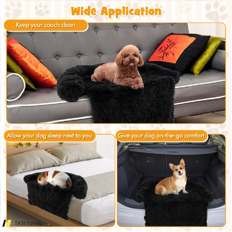 Black Plush Calming Dog Couch Bed With Anti-Slip Bottom 240515-229237