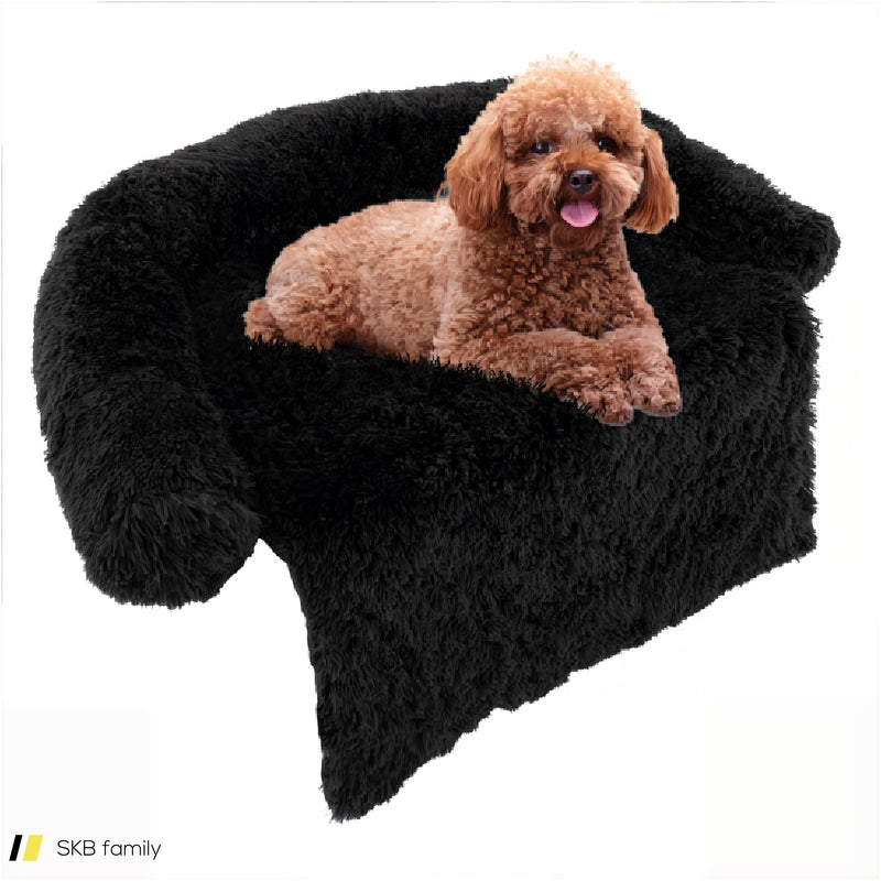 Black Plush Calming Dog Couch Bed With Anti-Slip Bottom 240515-229237