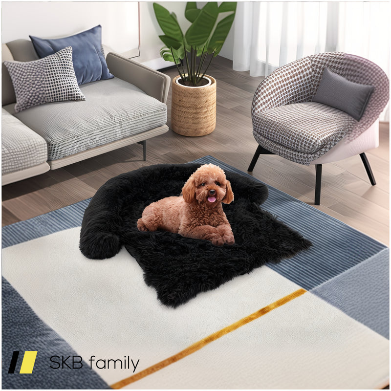 Black Plush Calming Dog Couch Bed With Anti-Slip Bottom 240515-229237