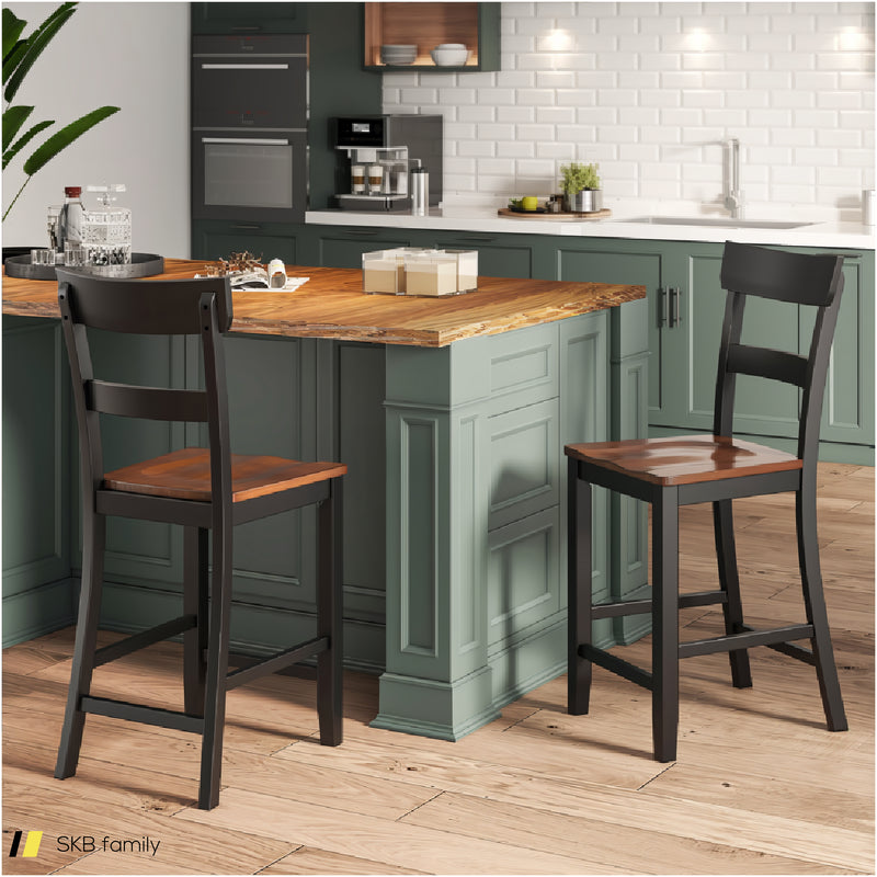 Farmhouse Dining Bar Stool Set Of 2 With Solid Rubber Wood Frame 240515-229239