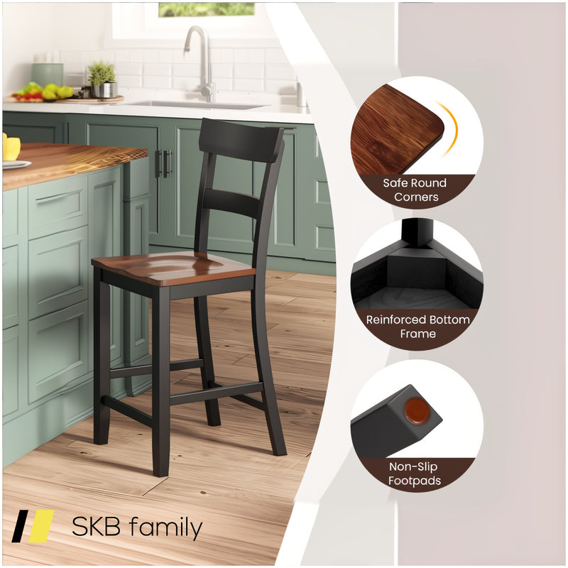 Farmhouse Dining Bar Stool Set Of 2 With Solid Rubber Wood Frame 240515-229239