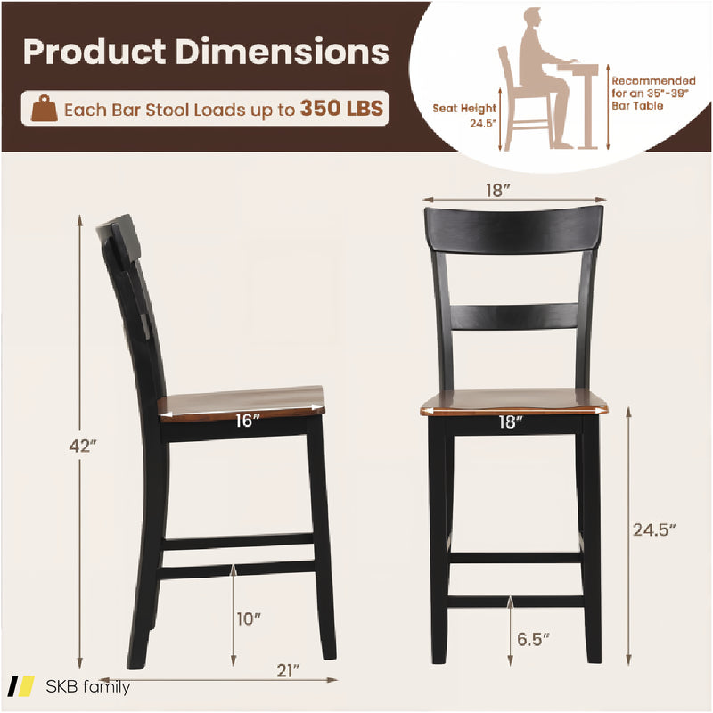 Farmhouse Dining Bar Stool Set Of 2 With Solid Rubber Wood Frame 240515-229239