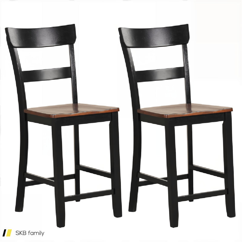 Farmhouse Dining Bar Stool Set Of 2 With Solid Rubber Wood Frame 240515-229239