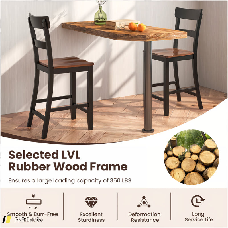 Farmhouse Dining Bar Stool Set Of 2 With Solid Rubber Wood Frame 240515-229239