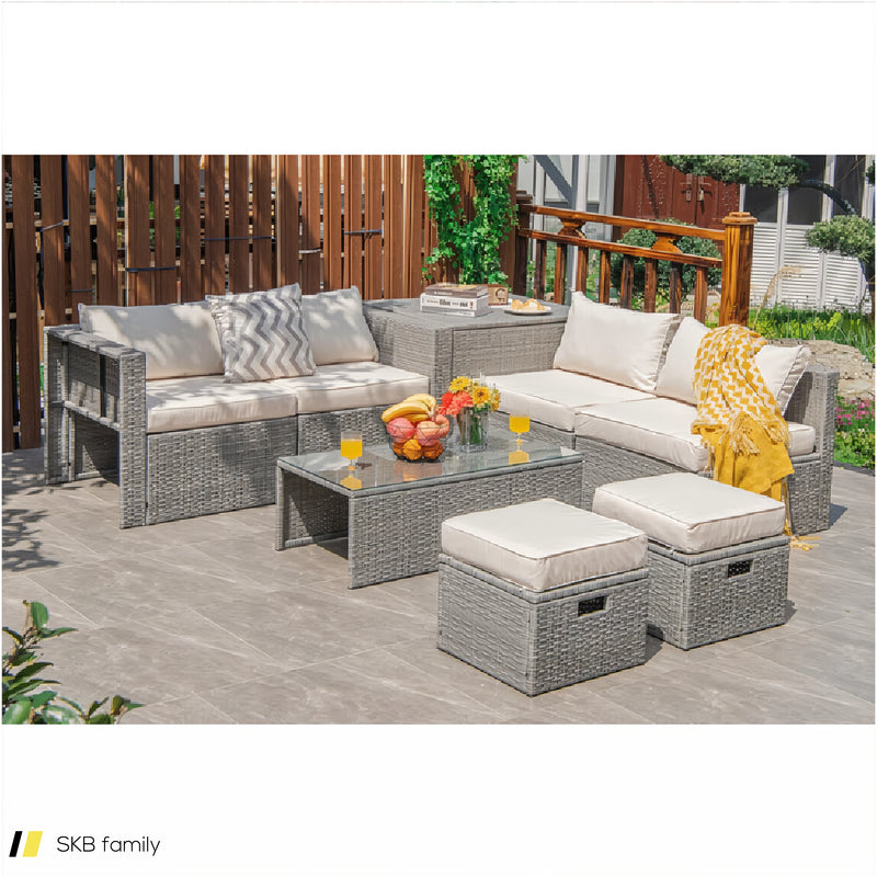 8 Pieces Patio Rattan Furniture Set With Storage Waterproof Cover And Cushion 240515-229242