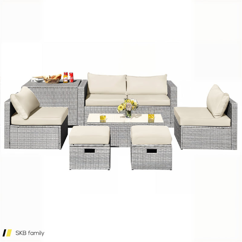 8 Pieces Patio Rattan Furniture Set With Storage Waterproof Cover And Cushion 240515-229242