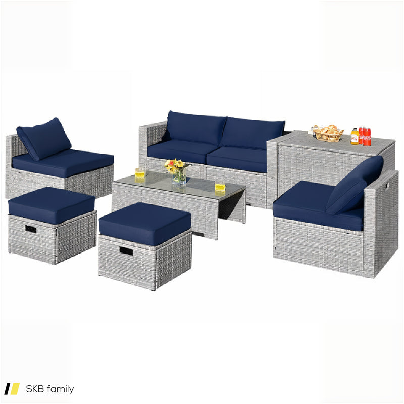 8 Pieces Patio Rattan Furniture Set With Storage Waterproof Cover And Cushion 240515-229242