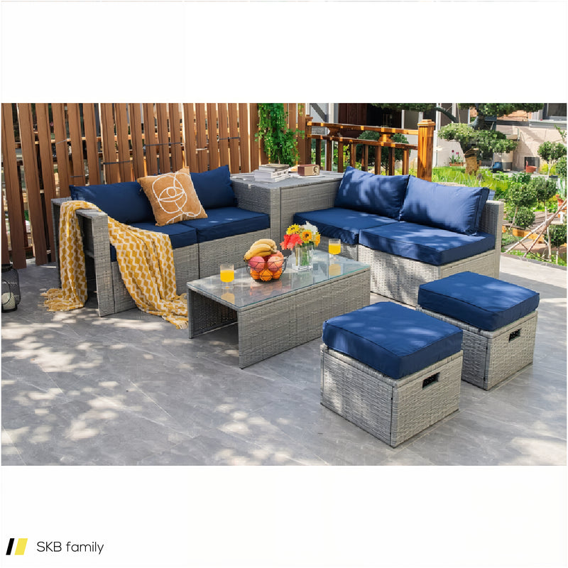 8 Pieces Patio Rattan Furniture Set With Storage Waterproof Cover And Cushion 240515-229242