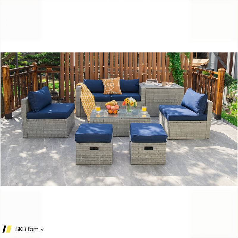 8 Pieces Patio Rattan Furniture Set With Storage Waterproof Cover And Cushion 240515-229242