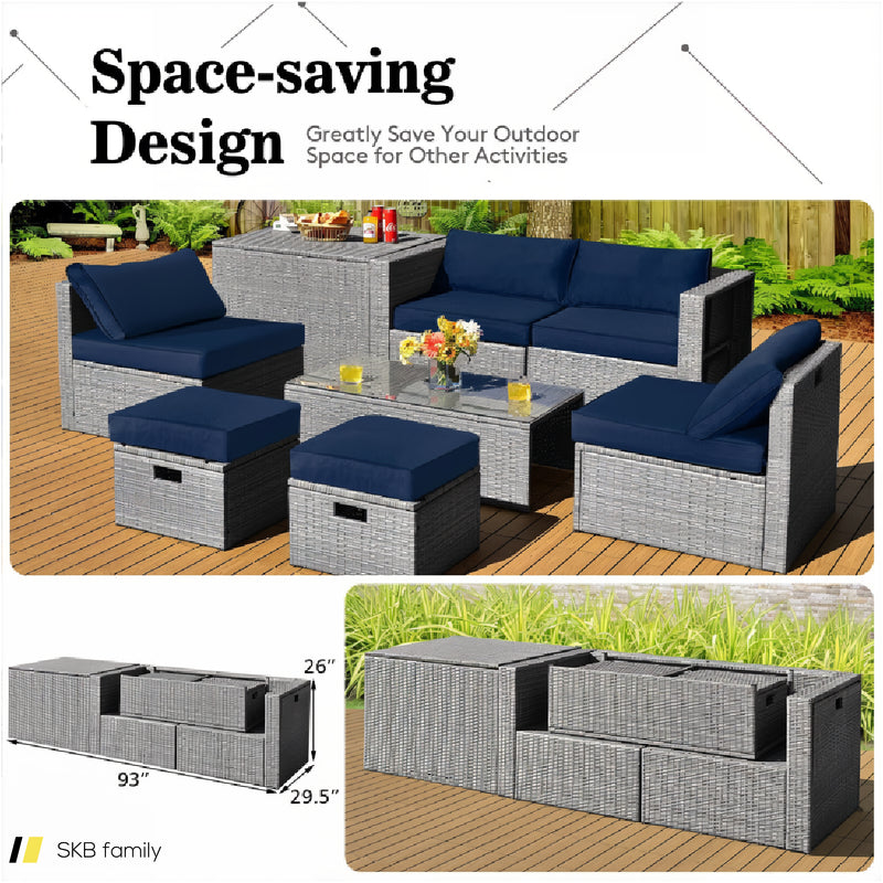 8 Pieces Patio Rattan Furniture Set With Storage Waterproof Cover And Cushion 240515-229242